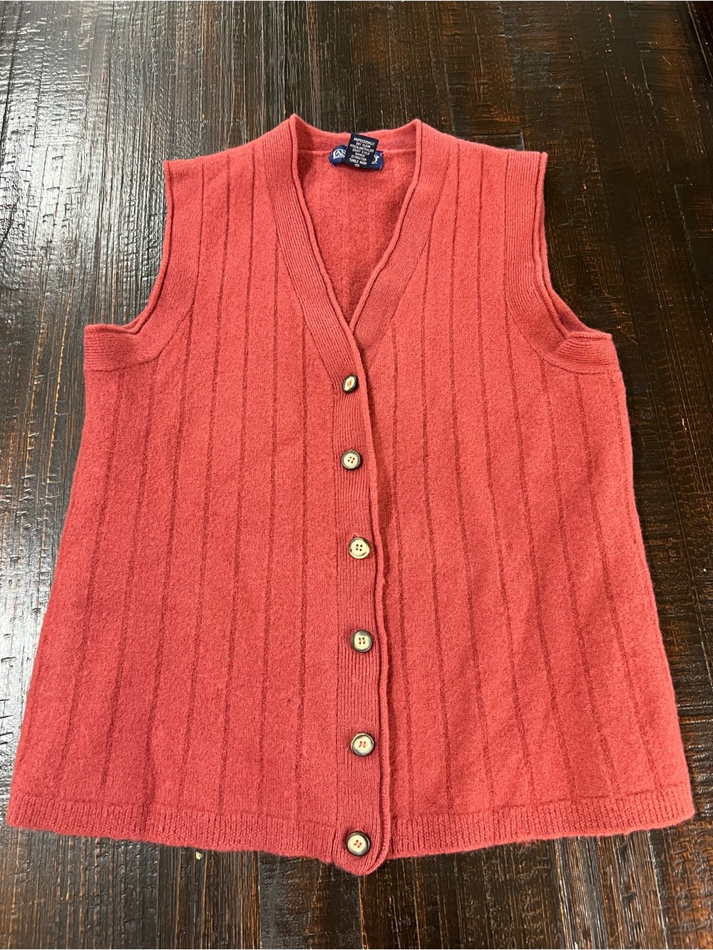 Lands End Women’s M Merino Wool Sweater Vest Dusty Rose Button Front
